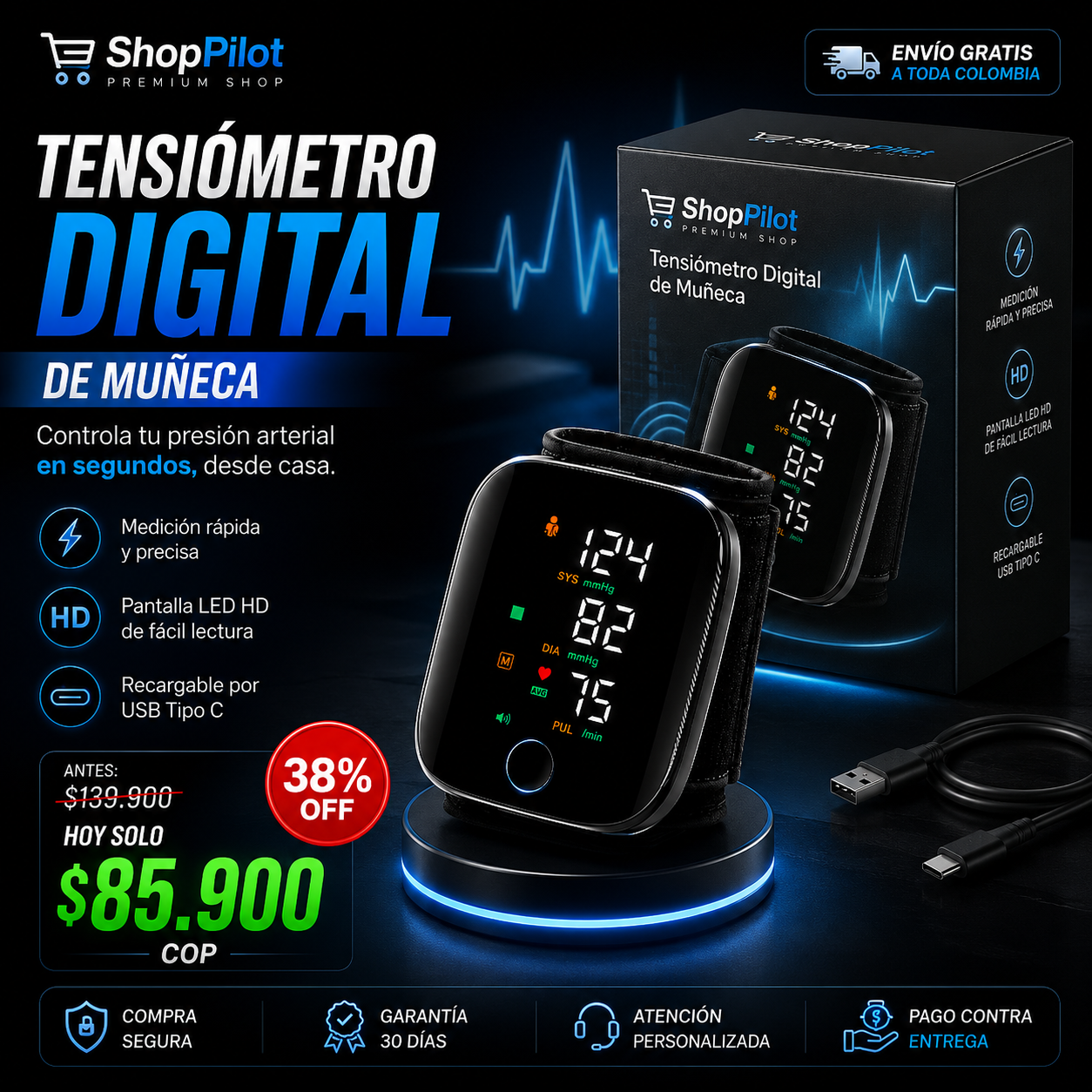 Tensiometro digital  Muñeca con Voz USB